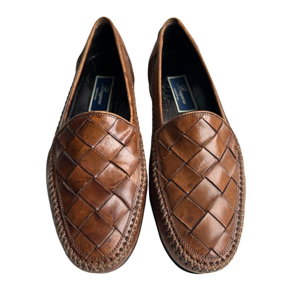 Bragano Italy Woven Leather Loafers Mens 9.5 Brown Vintage - Picture 2 of 10